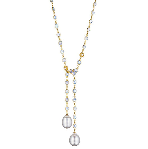 Penny Preville 18k Yellow Gold Moonstone and Diamond Pearl Drop Necklace