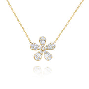 14k Yellow Gold Baguette Diamond Flower Necklace