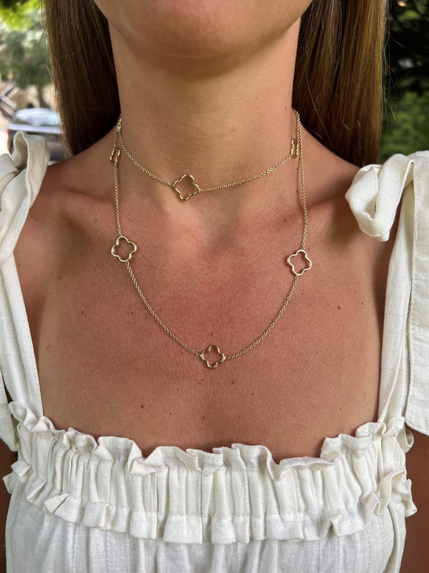 14k Yellow Gold Clover Open Link Necklace