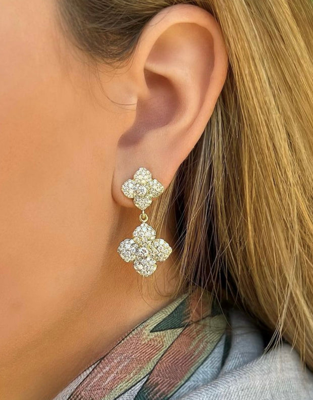 Penny Preville 18k Diamond Double Flower Drop Earrings
