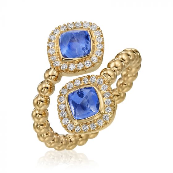 Gumuchian 18k Yellow Gold and Cushion Sapphire Crossover Ring