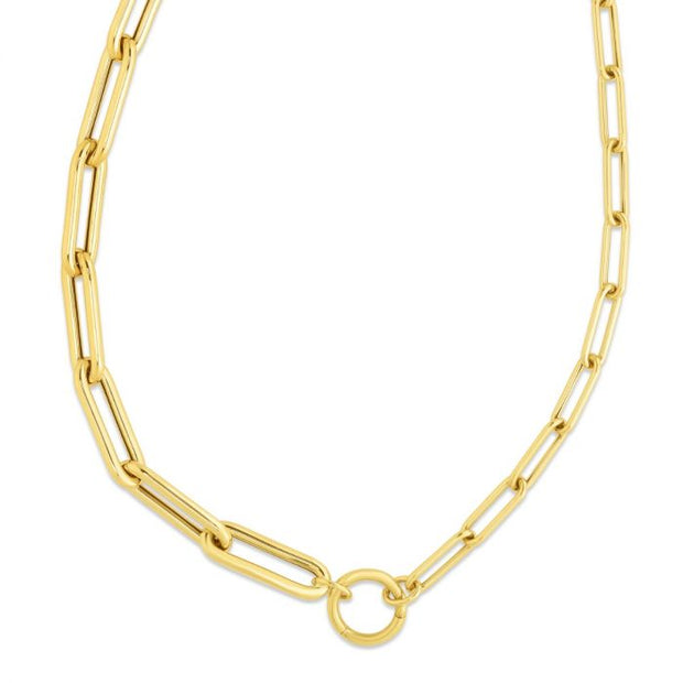 14k Yellow Gold Mixed Gauge Paperclip Necklace with Enhancer