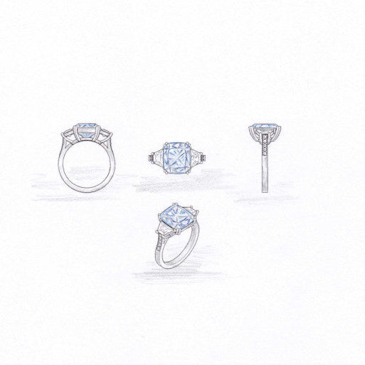 sketches of cusom designed sapphire and diamond ring