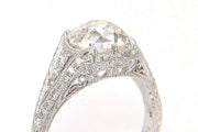 Platinum Art Deco European Cut Round Diamond Ring