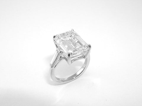 Platinum Emerald Cut Ring with Tapered Baguette Side Stones