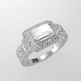 Platinum Emerald Cut Diamond Ring with Halo